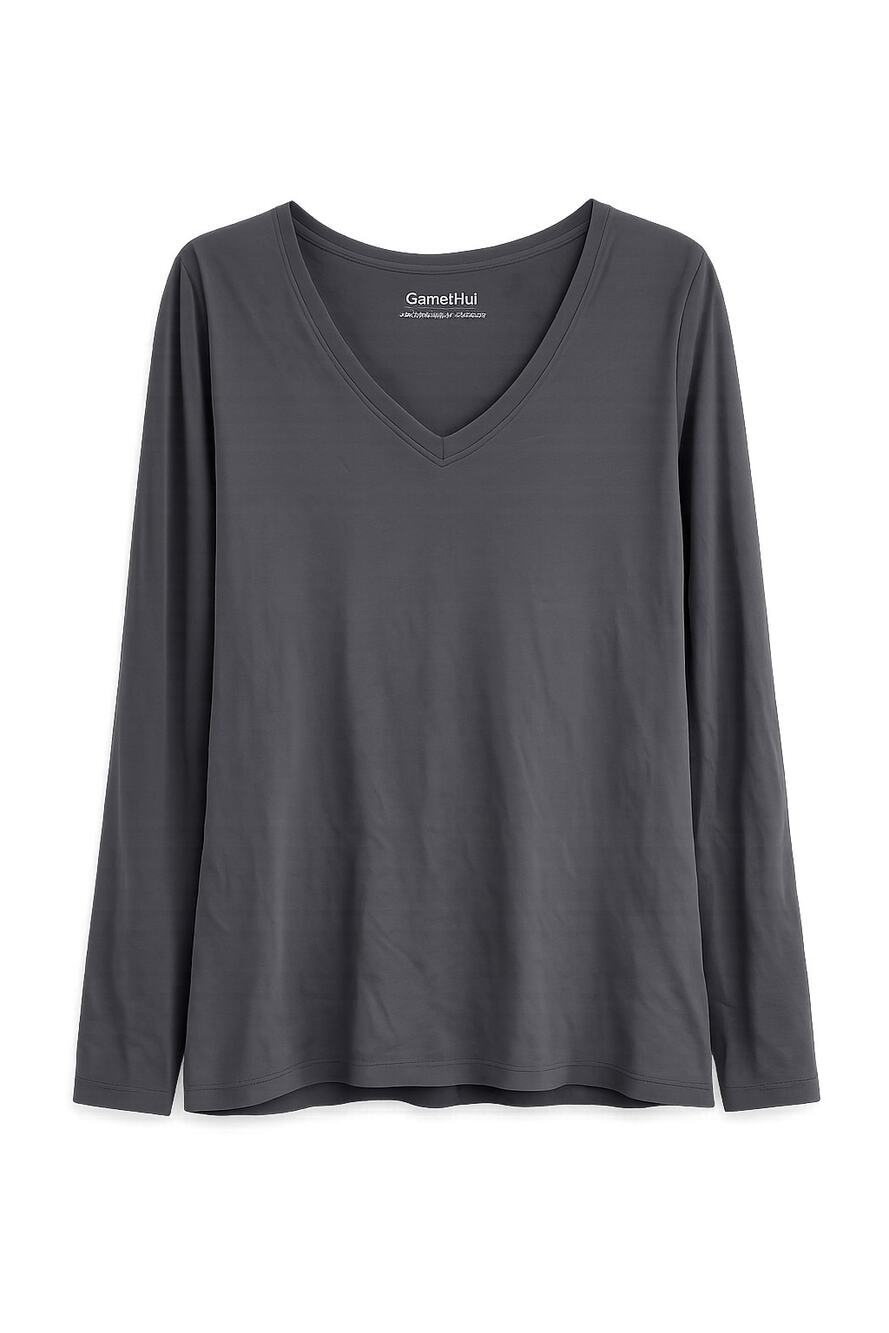 Garnet Hill Organic Pima Peruvian Cotton Weekender Tee Charcoal Gray V-Neck, M